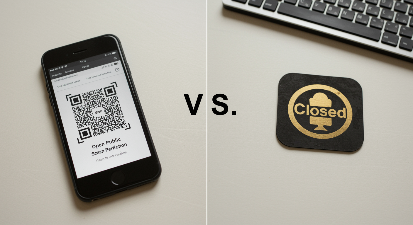 Open QR code web verification compared with a closed verification app