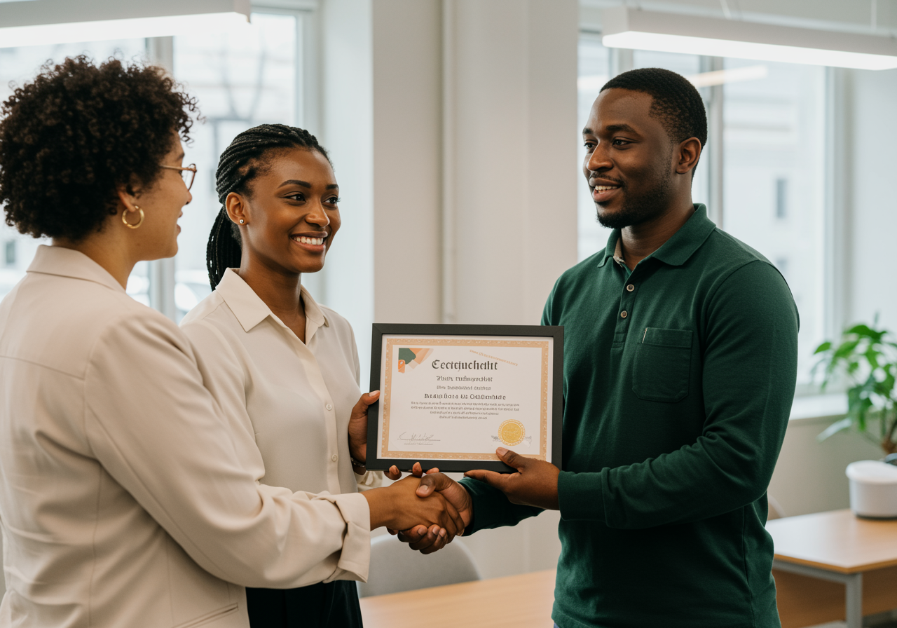 A professional proudly holding a verified certificate