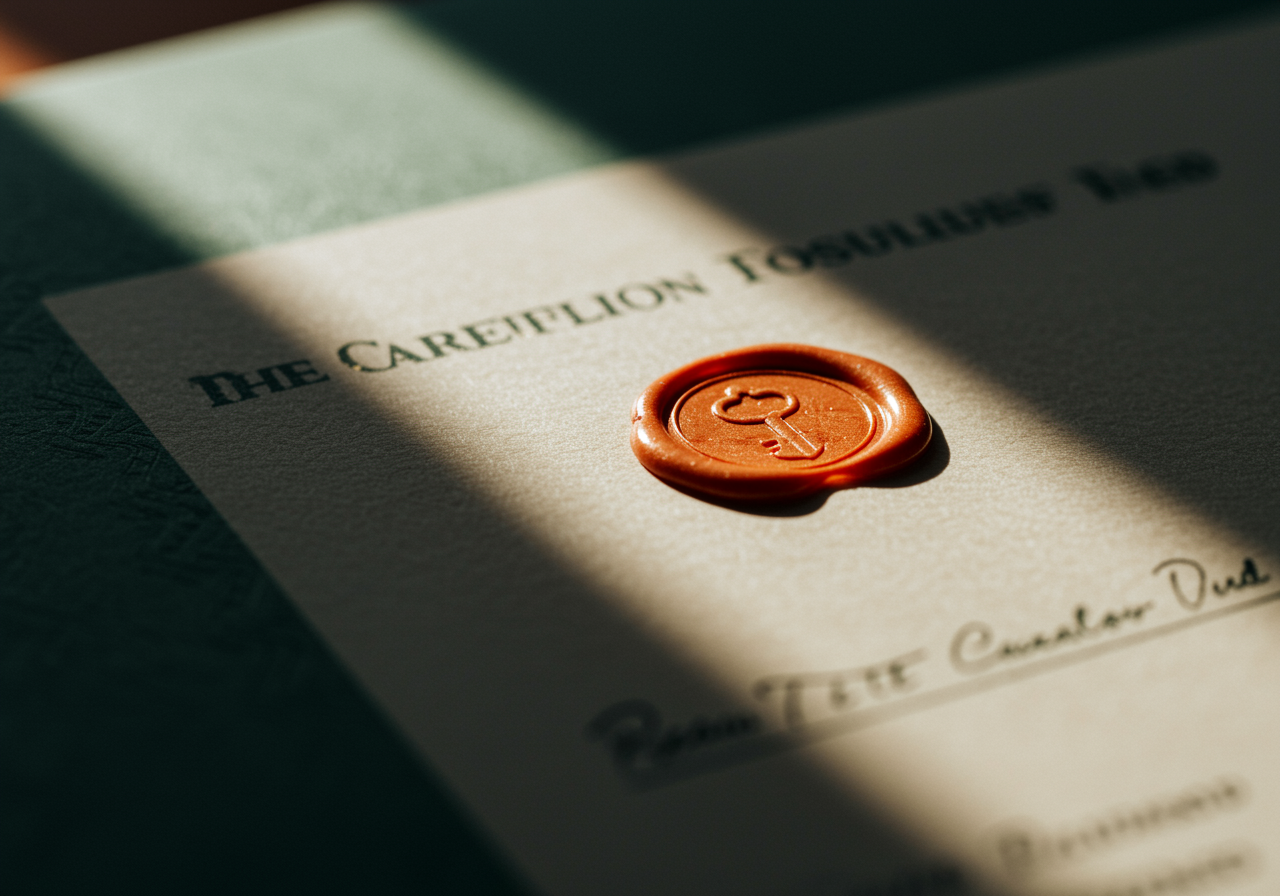 A certificate sealed with a tamper-evident wax seal
